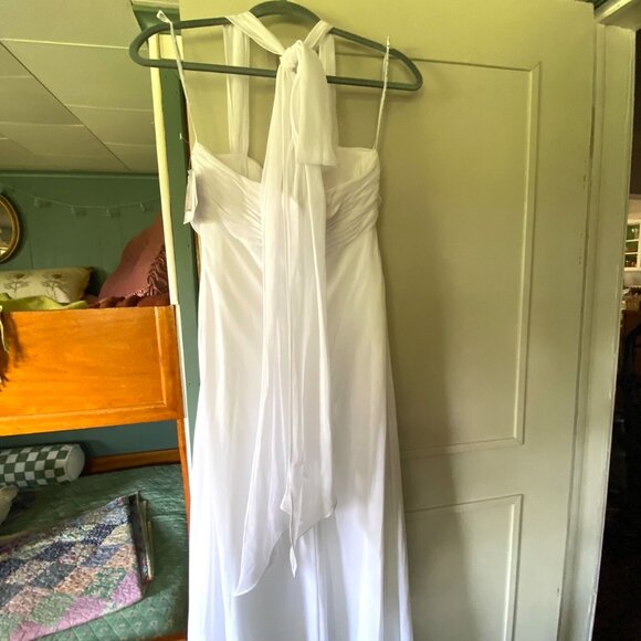 NWT Davids Bridal Halter Chiffon Wedding Dress Size 6 Empire Waist Sweetheart - Picture 12 of 16